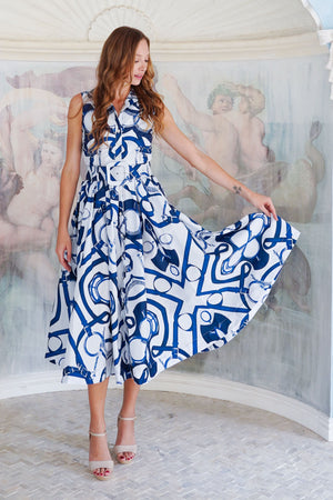 Terry Dress Shirt Collar Sleeveless Midi Plus Length Poliamide Taffta (Secretariat Horse White)