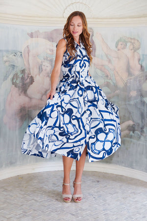 Terry Dress Shirt Collar Sleeveless Midi Plus Length Poliamide Taffta (Secretariat Horse White)