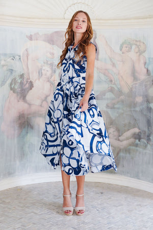 Terry Dress Shirt Collar Sleeveless Midi Plus Length Poliamide Taffta (Secretariat Horse White)