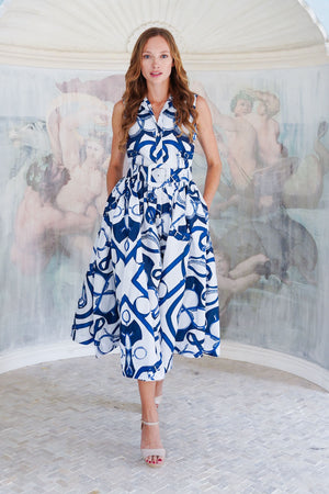 Terry Dress Shirt Collar Sleeveless Midi Plus Length Poliamide Taffta (Secretariat Horse White)