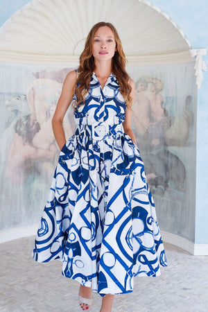 Terry Dress Shirt Collar Sleeveless Midi Plus Length Poliamide Taffta (Secretariat Horse White)