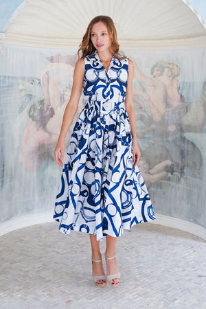 Terry Dress Shirt Collar Sleeveless Midi Plus Length Poliamide Taffta (Secretariat Horse White)