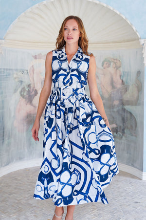 Terry Dress Shirt Collar Sleeveless Midi Plus Length Poliamide Taffta (Secretariat Horse White)