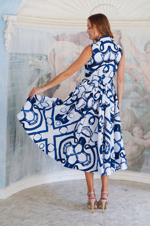 Terry Dress Shirt Collar Sleeveless Midi Plus Length Poliamide Taffta (Secretariat Horse White)