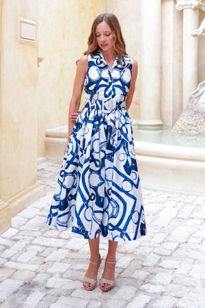 Terry Dress Shirt Collar Sleeveless Midi Plus Length Poliamide Taffta (Secretariat Horse White)