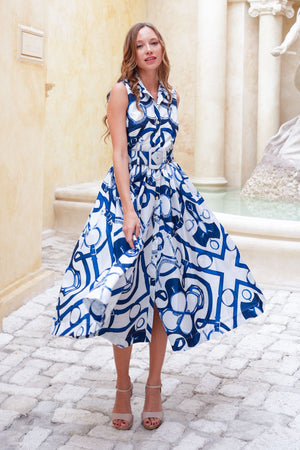 Terry Dress Shirt Collar Sleeveless Midi Plus Length Poliamide Taffta (Secretariat Horse White)