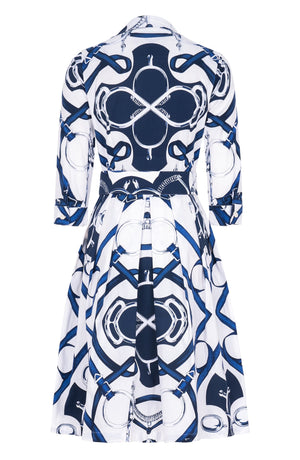 Audrey Dress #1 Shirt Collar 3/4 Sleeve Regular Length Cotton Stretch (Secretariat Horse White Bright)