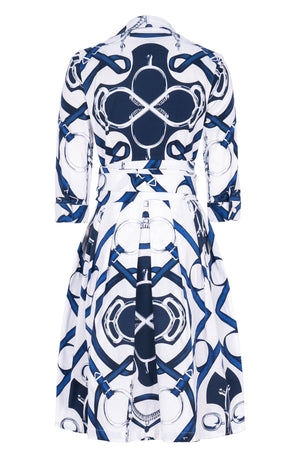 Audrey Dress #1 Shirt Collar 3/4 Sleeve Regular Length Cotton Stretch (Secretariat Horse White Bright)