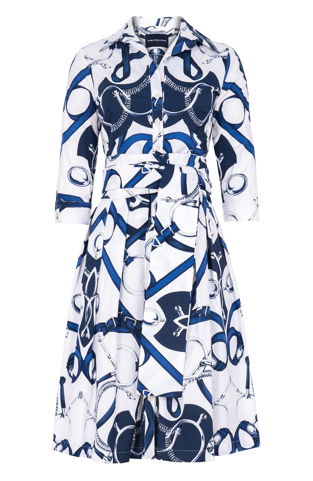 Audrey Dress #1 Shirt Collar 3/4 Sleeve Regular Length Cotton Stretch (Secretariat Horse White Bright)