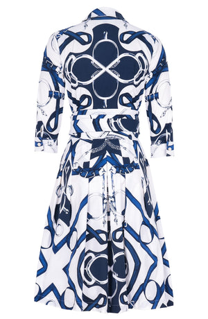 Audrey Dress #3 Shirt Collar 3/4 Sleeve Regular Length Cotton Stretch (Secretariat Horse White Bright)