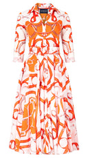 Aster Dress Shirt Collar 3/4 Sleeve Midi Length Cotton Musola (Secretariat Horse White Bright)