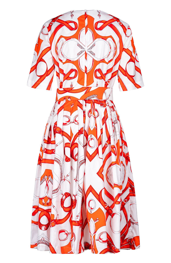 Florance Dress #2 Round Neck 1/2 Sleeve Long Length Cotton Stretch (Secretariat Horse White Pastel)