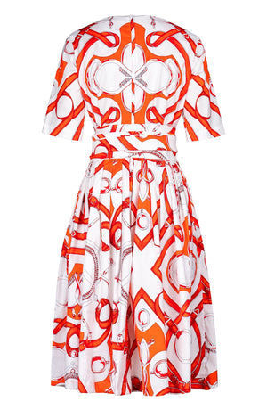 Florance Dress #2 Round Neck 1/2 Sleeve Long Length Cotton Stretch (Secretariat Horse White Pastel)