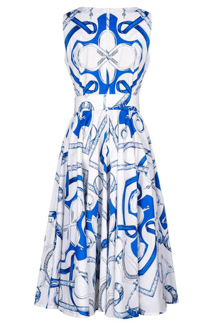 Abelia Dress U Neck Sleeveless Long +3 Length Cotton Stretch (Secretariat Horse White Pastel)