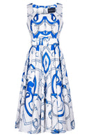 Abelia Dress U Neck Sleeveless Long +3 Length Cotton Stretch (Secretariat Horse White Pastel)