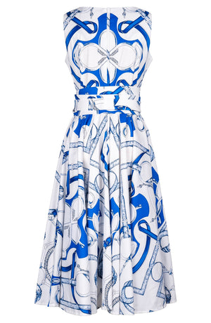 Abelia Dress U Neck Sleeveless Long +3 Length Cotton Stretch (Secretariat Horse White Pastel)