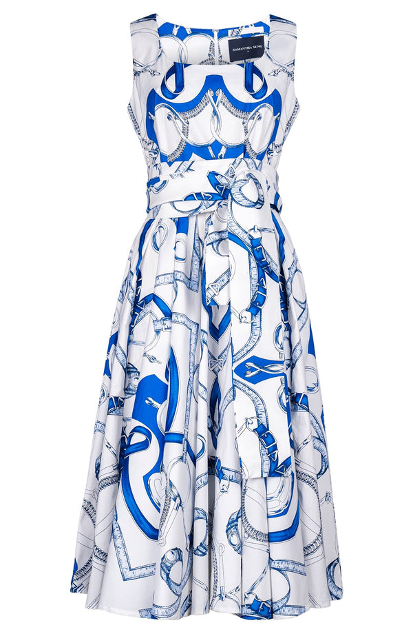 Abelia Dress U Neck Sleeveless Long +3 Length Cotton Stretch (Secretariat Horse White Pastel)