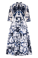 Eva Dress Crew Neck 3/4 Sleeve Midi Length Cotton Musola (Secretariat Horse White Bright)