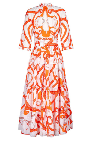 Eden Dress Crew Neck 3/4 Sleeve Midi Plus Length Cotton Musola (Secretariat Horse White Pastel)