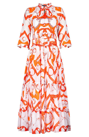 Eden Dress Crew Neck 3/4 Sleeve Midi Plus Length Cotton Musola (Secretariat Horse White Pastel)