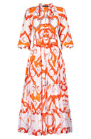Eden Dress Crew Neck 3/4 Sleeve Midi Plus Length Cotton Musola (Secretariat Horse White Pastel)