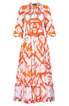 Eden Dress Crew Neck 3/4 Sleeve Midi Plus Length Cotton Musola (Secretariat Horse White Pastel)