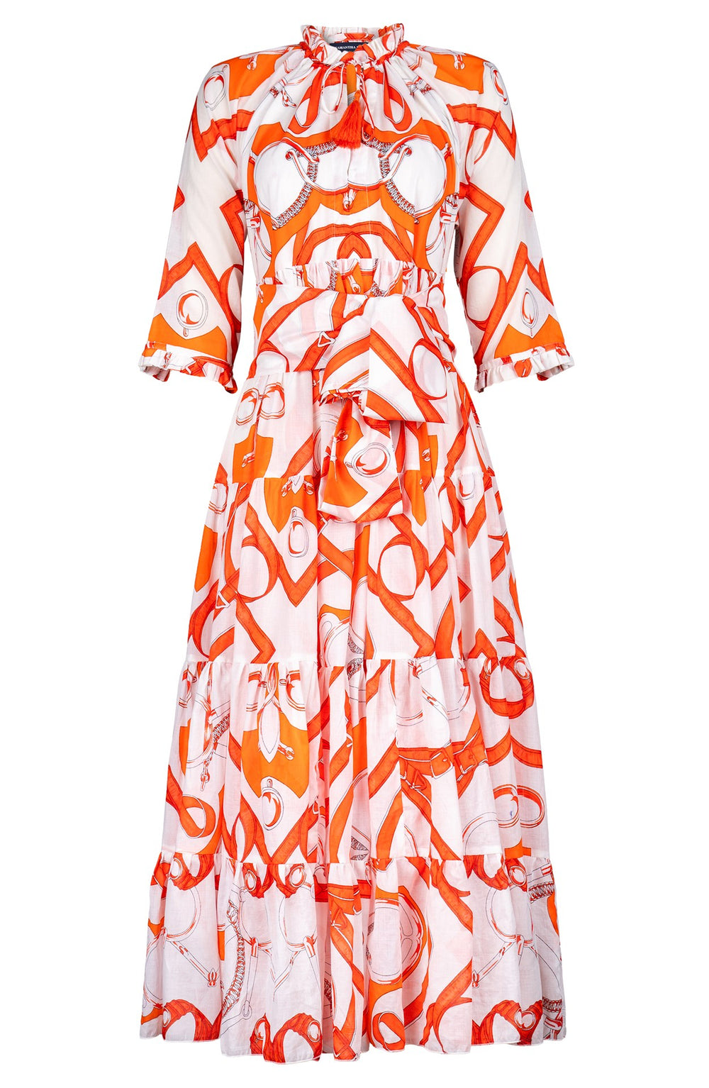 Eden Dress Crew Neck 3/4 Sleeve Midi Plus Length Cotton Musola (Secretariat Horse White Pastel)