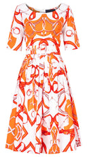 Florance Dress #2 Round Neck 1/2 Sleeve Long Length Cotton Stretch (Secretariat Horse White Bright)