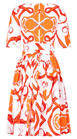 Florance Dress #2 Round Neck 1/2 Sleeve Long Length Cotton Stretch (Secretariat Horse White Bright)