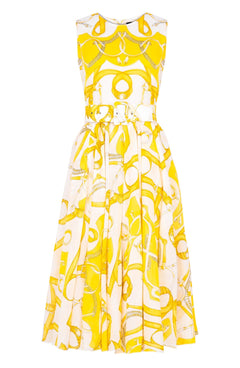 Aster Dress Crew Neck Sleeveless Midi Length Cotton Musola (Secretariat Horse White Bright)