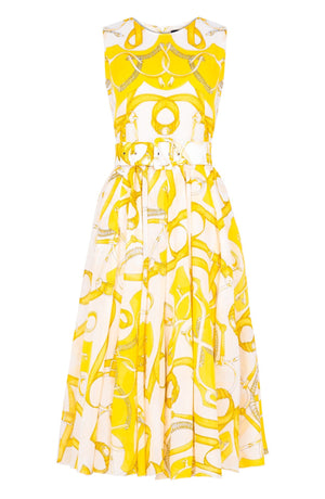 Aster Dress Crew Neck Sleeveless Midi Length Cotton Musola (Secretariat Horse White Bright)