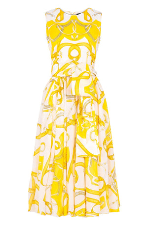 Aster Dress Crew Neck Sleeveless Midi Length Cotton Musola (Secretariat Horse White Bright)