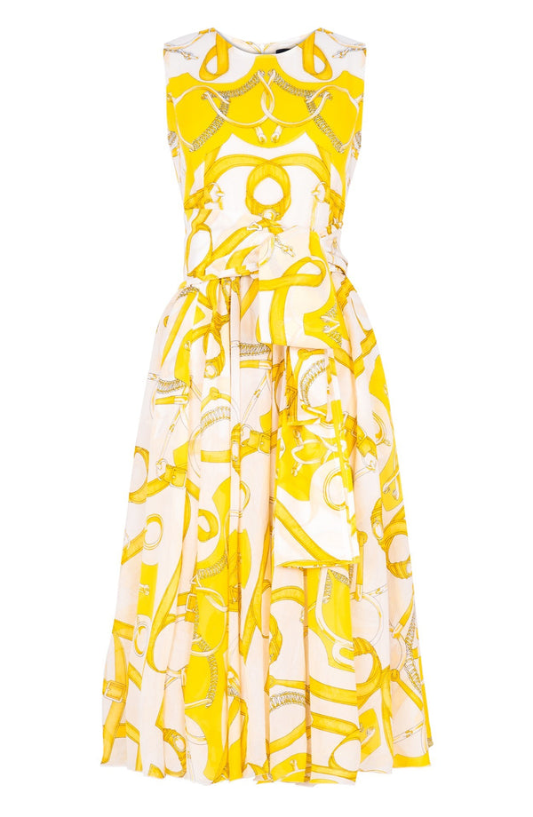 Aster Dress Crew Neck Sleeveless Midi Length Cotton Musola (Secretariat Horse White Bright)