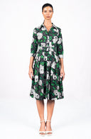 Audrey Dress #1 Shirt Collar 3/4 Sleeve Long Length Cotton Stretch (Sheer Bliss Rose)
