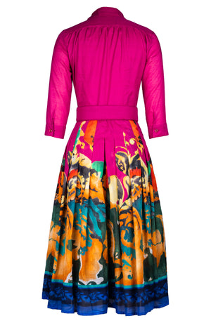 Audrey Dress #4 Shirt Collar 3/4 Sleeve Midi Length Cotton Musola (Sheer Paisley)