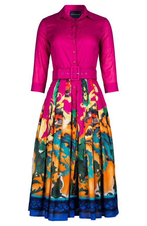 Audrey Dress #4 Shirt Collar 3/4 Sleeve Midi Length Cotton Musola (Sheer Paisley)