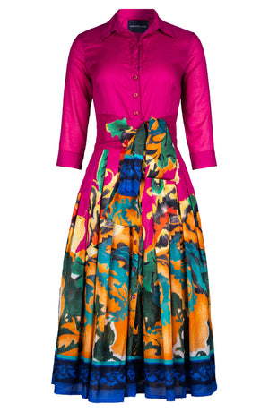 Audrey Dress #4 Shirt Collar 3/4 Sleeve Midi Length Cotton Musola (Sheer Paisley)