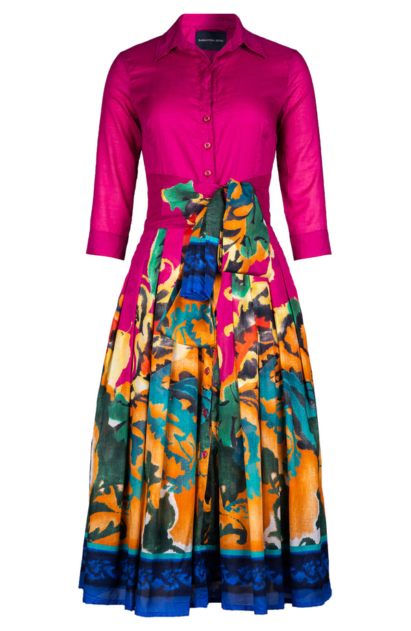 Audrey Dress #4 Shirt Collar 3/4 Sleeve Midi Length Cotton Musola (Sheer Paisley)