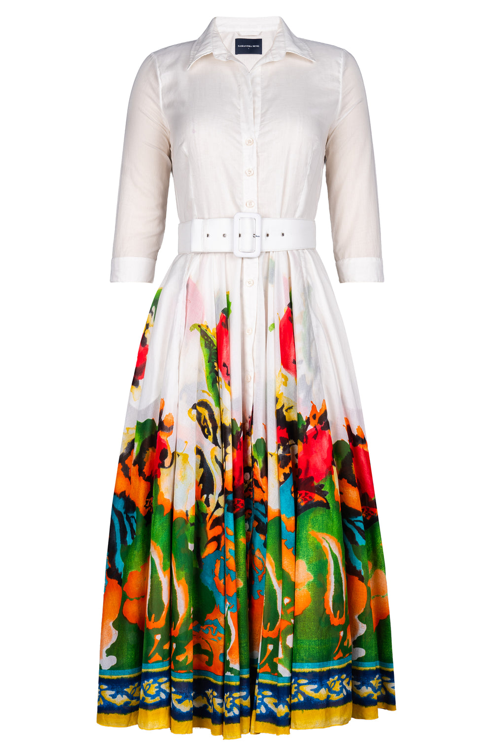 Aster Dress Shirt Collar 3/4 Sleeve Maxi Length Cotton Musola (Sheer Paisley)