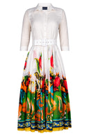 Aster Dress Shirt Collar 3/4 Sleeve Maxi Length Cotton Musola (Sheer Paisley)