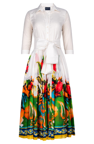 Aster Dress Shirt Collar 3/4 Sleeve Maxi Length Cotton Musola (Sheer Paisley)