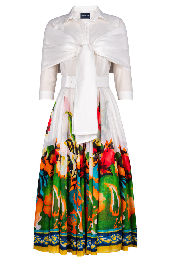 Aster Dress Shirt Collar 3/4 Sleeve Maxi Length Cotton Musola (Sheer Paisley)