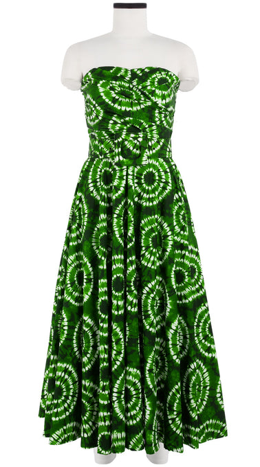 Carol Dress Tube Strapless with Hamilton Belt Midi Plus Length Cotton Stretch (Shibori Aka)