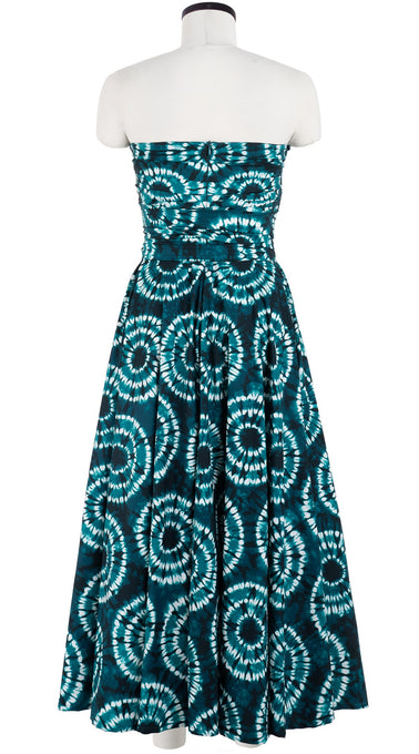 Carol Dress Tube Strapless with Hamilton Belt Midi Plus Length Cotton Stretch (Shibori Aka)