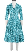 Audrey Dress #4 Shirt Collar 3/4 Sleeve Long Length Cotton Musola (Shibori Blooom)