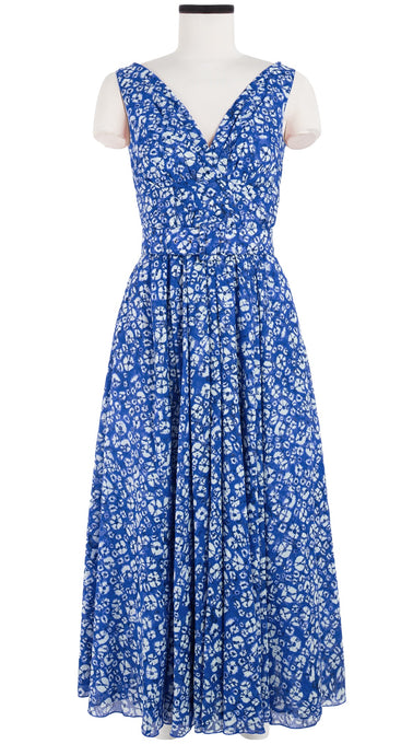 Vivien Dress #1 V Neck Sleeveless Midi Plus Length Cotton Musola (Shibori Blooom)