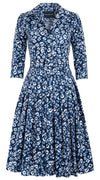 Audrey Dress #4 Shirt Collar 3/4 Sleeve Long Length Cotton Stretch (Shibori Blooom)