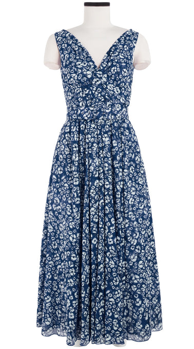 Vivien Dress #1 V Neck Sleeveless Midi Plus Length Cotton Musola (Shibori Blooom)