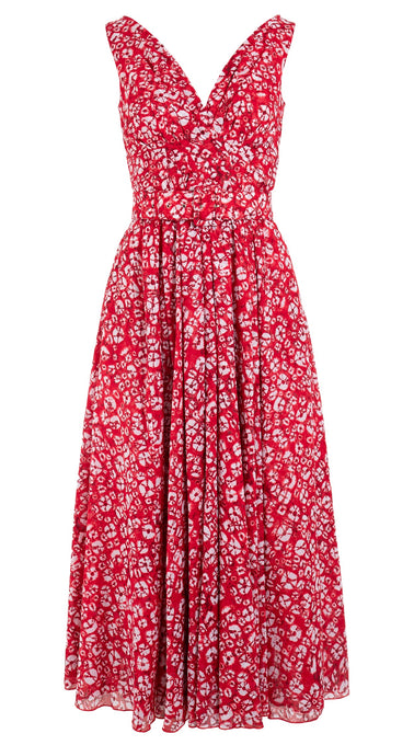 Vivien Dress #1 V Neck Sleeveless Midi Plus Length Cotton Musola (Shibori Blooom)