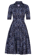 Amber Dress Shirt Collar 1/2 Sleeve Long Length Cotton Stretch (Shibori Boho)